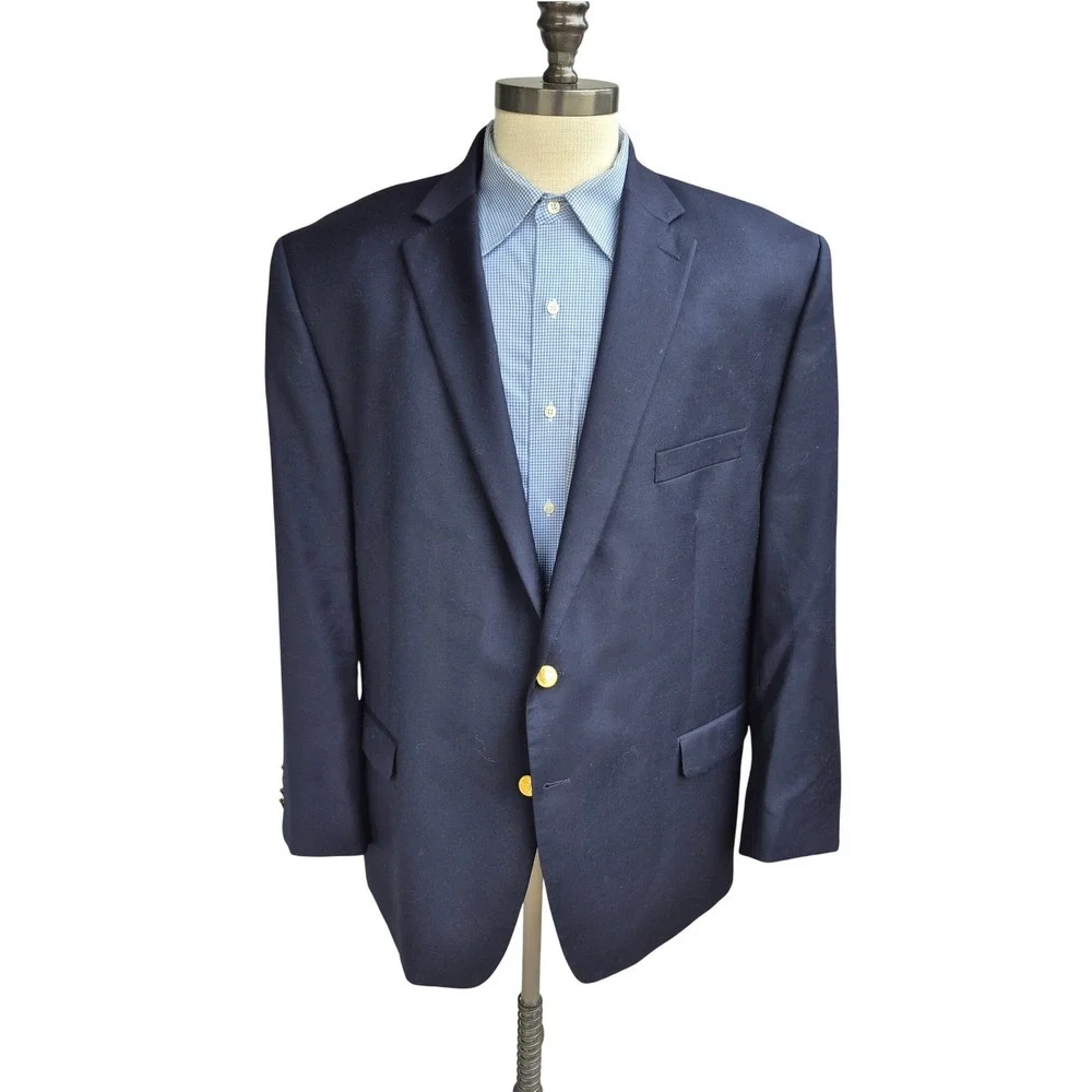 Lauren Ralph Lauren Mens Navy Blue 100% Wool Gold Crest Button‎ Blazer 50R